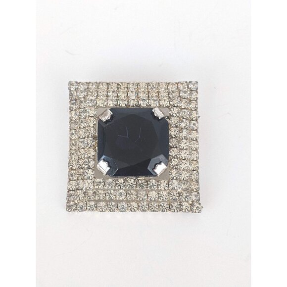Elegant Square Black Brooch surrounded by Rhinestones Brooch with Black - Picture 1 of 10